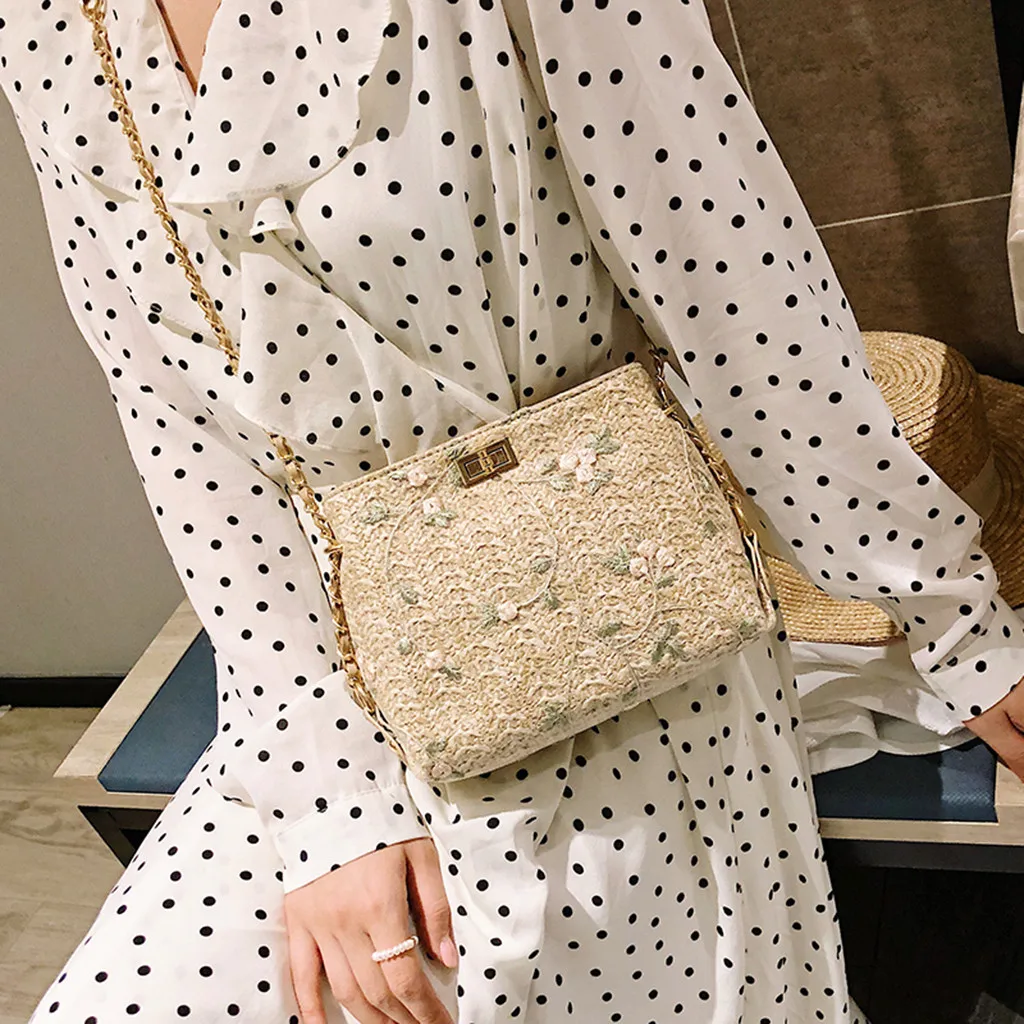 

Ladies Personality Beach Lace Embroidered Decorative Straw Bucket Bag Burlap Linen Square Bag Beach Messenger Bag 10H