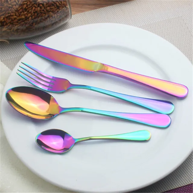 4 Pcs Stainless Steel Colorful Cutlery Set Rainbow Gold Plated 4 Pcs Stainless Steel Colorful Cutlery Set Rainbow Gold Plated Dinnerware Creative Dinner Fork Knife