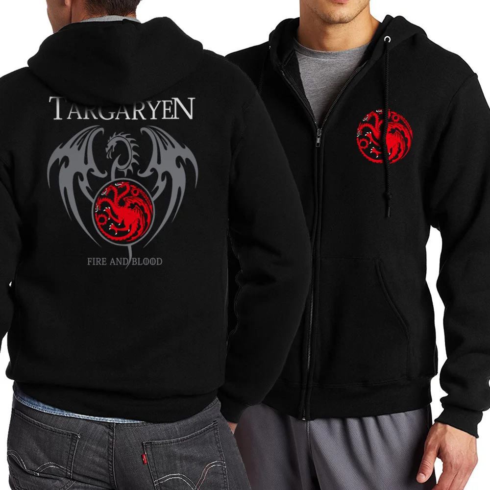 

2019 Spring Autumn Game of Thrones Targaryen Fire & Blood Men Sweatshirt Zip Up Hoodies Men Brand Clothing For Movie Fans S-4XL