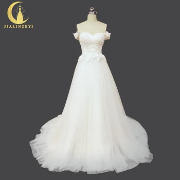 

Rhine Real Sample Sexy Boat Neck Lace Sexy Lace up A-line Tulle Luxurious Bridal Wedding Dresses Wedding Gown