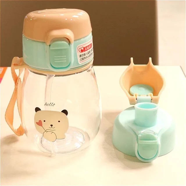 

2Pc Cover Baby Kid Water Bottle Portable No Spill My Tritan Bottle Children Small Kettle with Straw Food Grade Slide Cover Copo