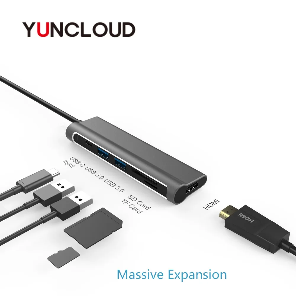 Док станция YUNCLOUD для ноутбука USB C к 3 0/HDMI/Кардридер/PD Зарядка MacBook Samsung Galaxy S9/S8 Huawei