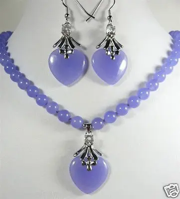 

New Jewelry Purple Jade Necklace heart-shaped pendant Earring set AAA style 100% Natural jade Noble Fine jewe