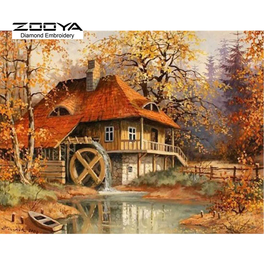 

NEW 3D DIY Diamond Painting Cross Stitch Forest Hut Scenic Crystal Needlework Diamond Embroidery Full Diamond Decorative BJ435