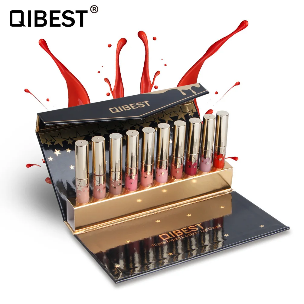 QIBEST Professional Liquid Matte Lipstick Kit Lip gloss Makeup Lasting