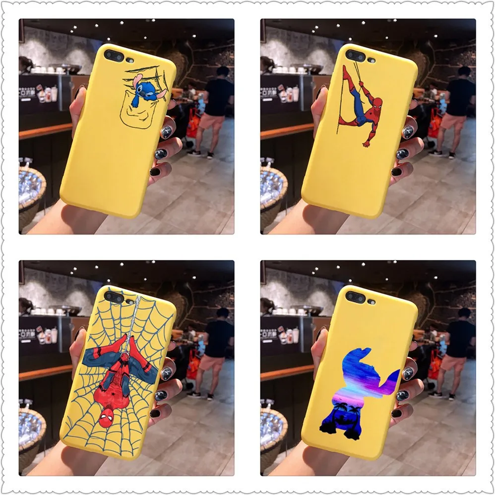 Super Hero Spiderman Candy Color TPU Case phone For iphoneX 7 8 XS XR XSMAX LILO and stitch Pink Red Yellow White Cover