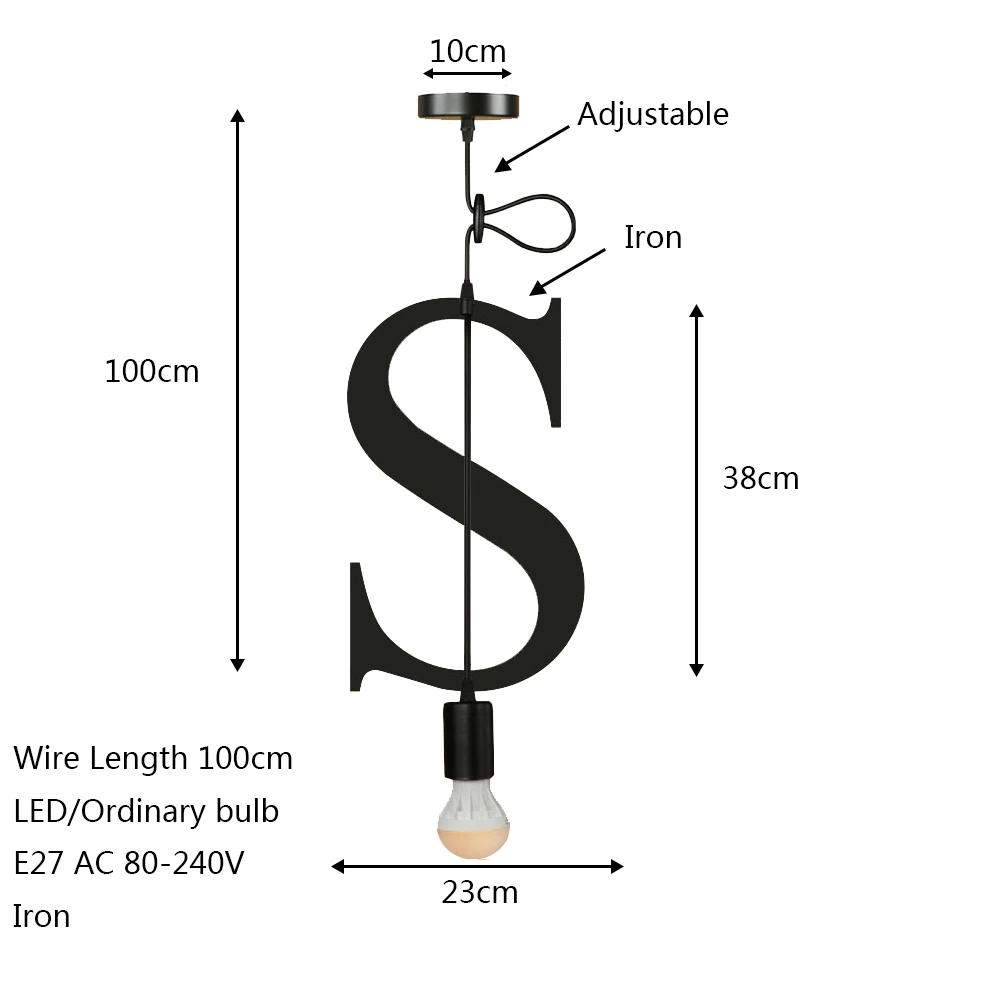 Новинка простой железный букв комбинации N-Z подвесной светильник светодиодный E27 современный Лофт подвесной светильник для restautant магазин кафе бар