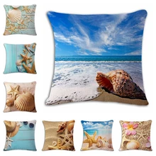 Sea Beach Cushion Cover Woven Linen Family Affection Sofa Car Seat Family Home Decorative Throw Pillow Case Housse De Coussin