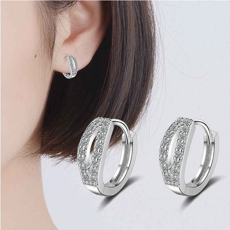 

Luxury 925 Sterling Silver Hoop Earrings for Women Korean Style AAA Zircon White Gold Color Kolczyki Earings Fashion Jewelry