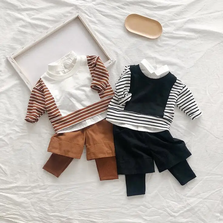 

2019 new toldder boys 2 pcs set patchwork t-shirt+patchwork pants fashion spring boys suit 0-4t HF243