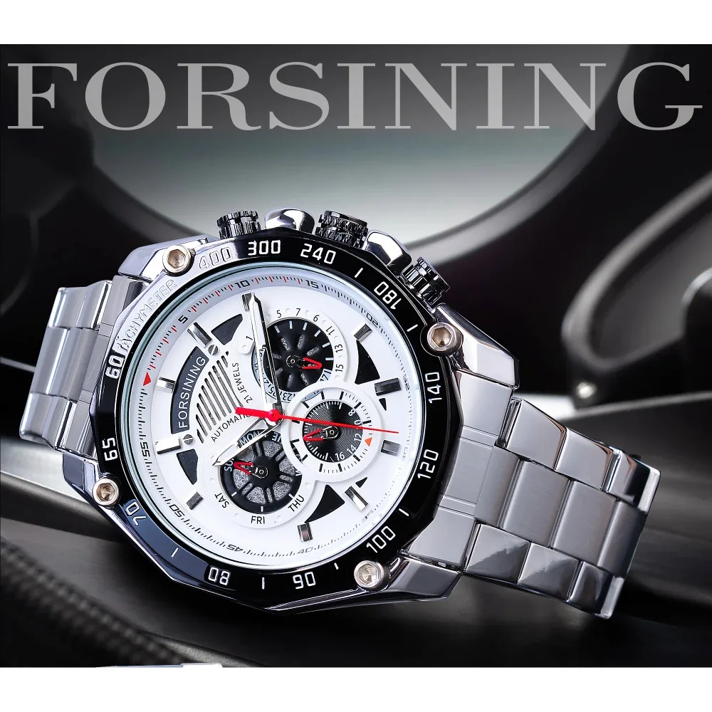 Forsining 2019 Militaire Zilver Klok Steampunk Serie Compleet Kalender Mannen Sport Mechanische Automatische Horloges Top Merk Luxe