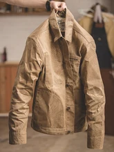  Maden Retro Khaki  Jacket Male Size M To 3XL Waxed Canvas Cotton  Jackets Military Uniform Light Casual Work Coats Man Clothing 