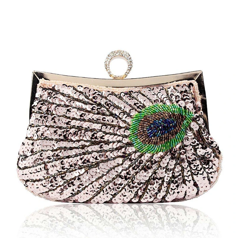 

Women Beads Sequin Peacock Wedding Party Bride Handbag Luxury Evening Bags Vintage Clutch Bag Wallet Purse Bags New 2018