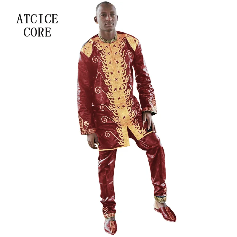 Африканский Базен RICHE вышивка дизайн мужской костюм с брюками два шт один комплект