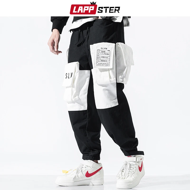 

LAPPSTER Men Patchwork Cargo Pants Sweatpants 2019 Mens Hip Hop Black Joggers Harem Pants Vintage Embroidery Track Pants 5XL