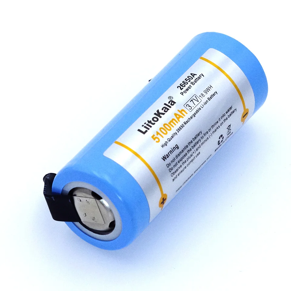 

Liitokala 26650 battery, 26650A lithium battery, 3.7V 5100mA 26650-50A blue.Power Battery suitable +DIY Nickel sheets