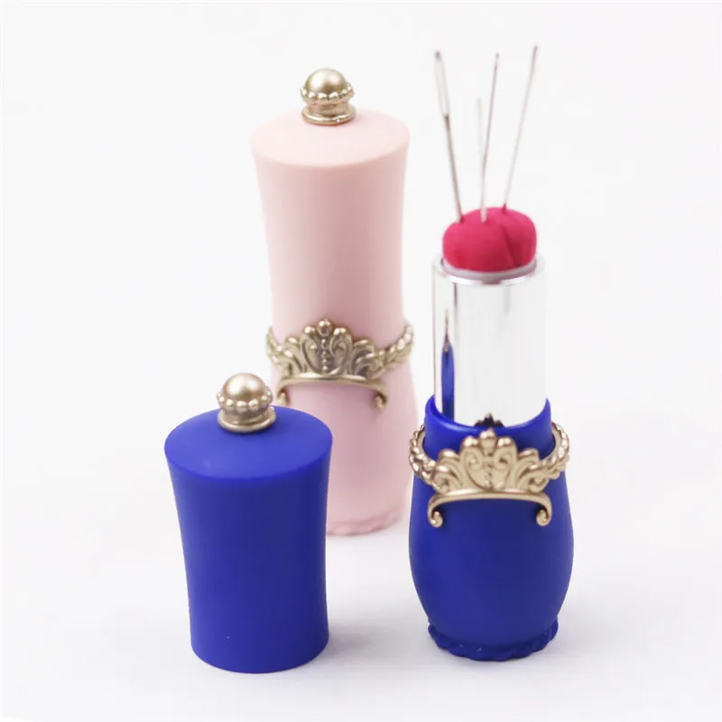 New Lipstick Shaped Pin Cushion 5pcs Handy Sewing Needles Portable Sewing Tools Fabric Crafts 6 Colors Women Charm Needles Tools (4)