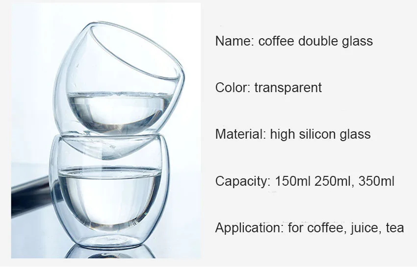 Высокие боросиликатные термостойкие стеклянные стаканы для виски с двойными стенками Стеклянная кофейная чашка для питья молока чайная чашка tasse Double paroi verre