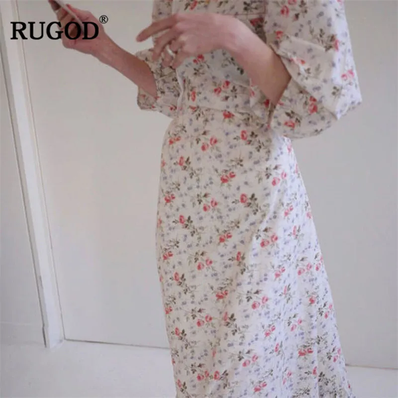 RUGOD цветочный принт богемный стиль женское платье с рукавом до локтя длиной до локтя spirng винтажное modis femme vestido verano sukienki