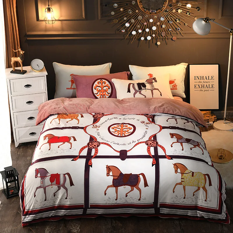 

Thick baby velvet four-piece set of tide brand palace style crystal velvet milk velvet H home four-piece bed set