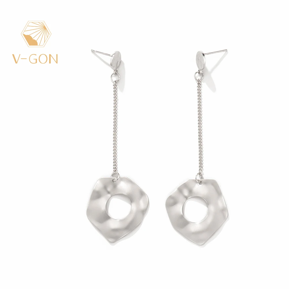 

V-GON Metal Silver Round Earrings Geometric Irregular Drop Earrings For Women Girl Party Gift V-DE0048