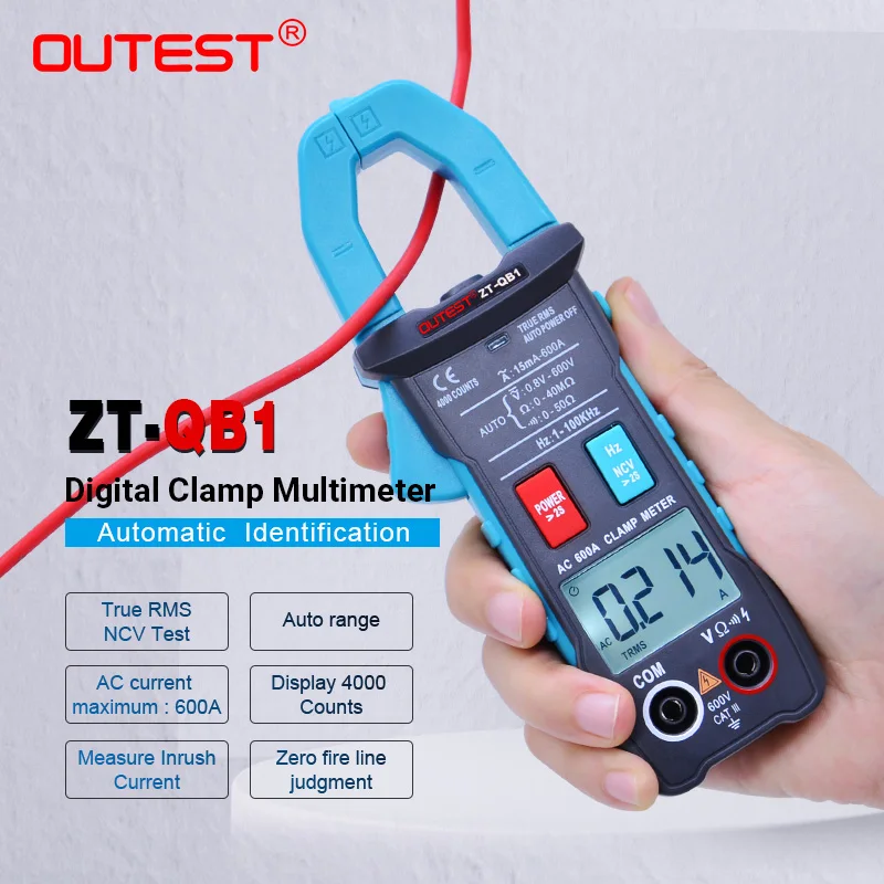 

OUTEST Digital Clamp Meter Multimeter True-RMS Peak Hold Auto Range AC/DC Volt AC Amp Ohm NCV Continuity Tester 4000 Counts