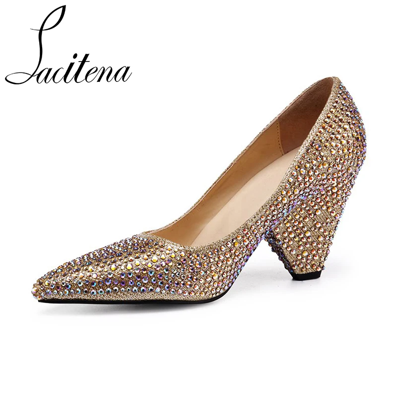 Dazzle Golden Silver Spike Heels Glitter Shoes Pointed Toe High Heel