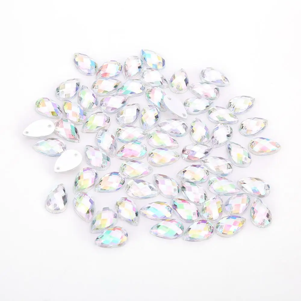 TPSMOC 8*13mm/10*14mm/13*18mm/18*25mm Water Drop Colorful Acrylic Sew On Rhinestone Flatback Crystal Beads For DIY Dress