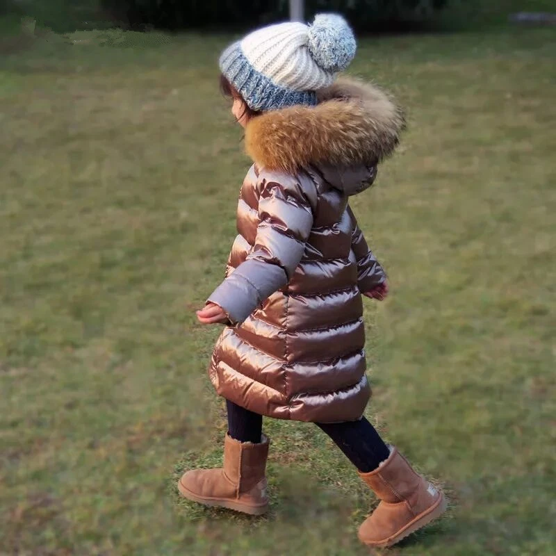 Зимняя куртка парки для маленьких девочек, пальто зимние пуховые куртки с меховым капюшоном Детские Пуховые Пальто с капюшоном толстый детский теплый воротник из натурального меха