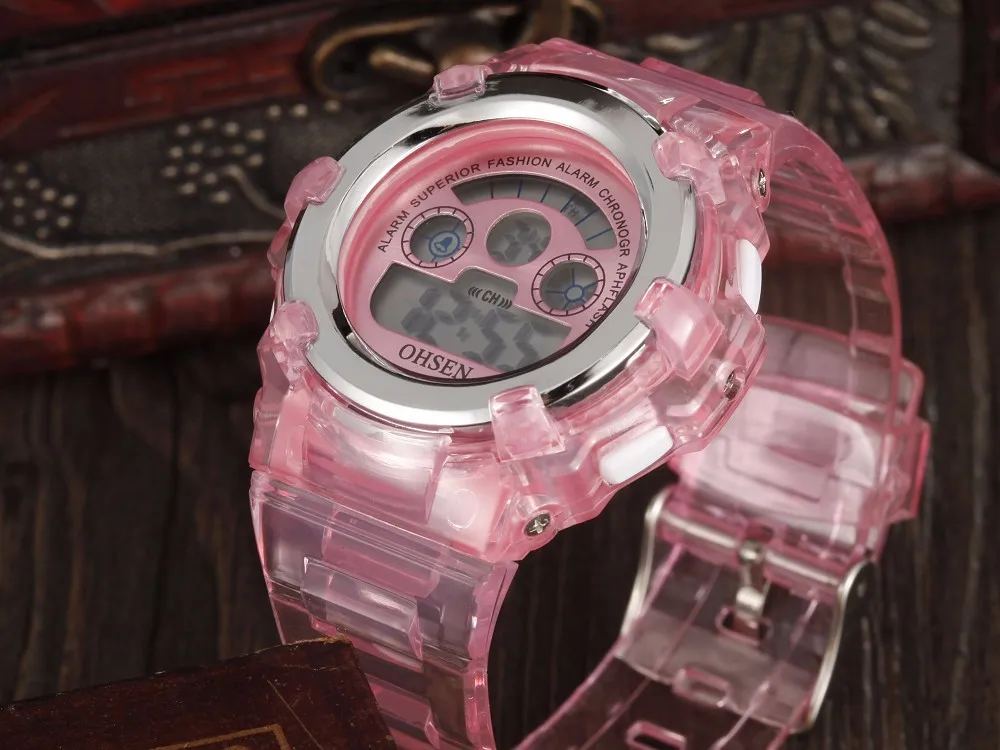 Лидер продаж OHSEN модные ЖК-дисплей цифровой резиновый ремешок Детские часы Розовый студент сигнализации Relojoes обувь для девочек