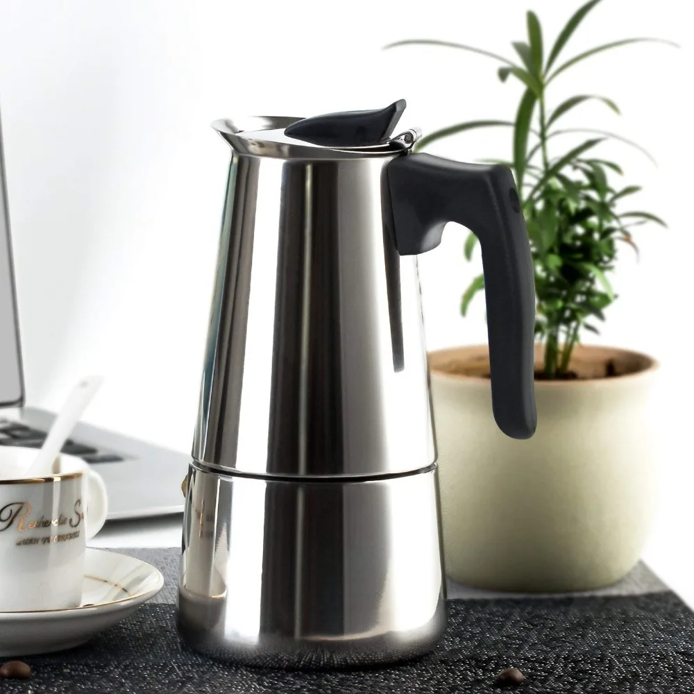 Espresso Coffee Maker Pot Stovetop Moka Coffee Pot Stainless Steel Teapot Mocha Latte Percolator 100200300450ML Biolomix (6)