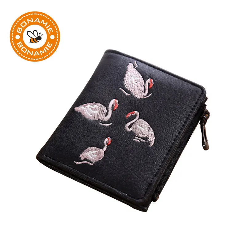BONAMIE новые модные женские кошельки с вышивкой в виде фламинго короткие