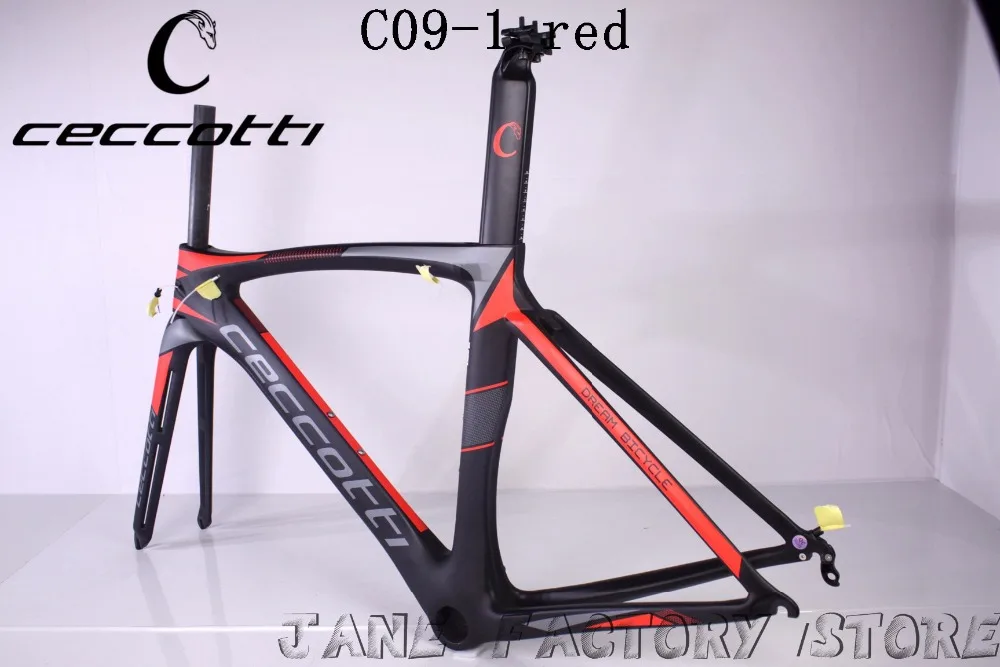 Discount C09-1 red  color CECCOTTI carbon road bike frameset t1000 UD carbon saddle handlebar PF30 race bike 7