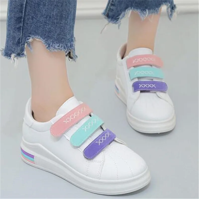 

DIWEINI 2019 new fashion women shoes casual high platform hole PU leather striped simple women casual white shoes sneakers CX912