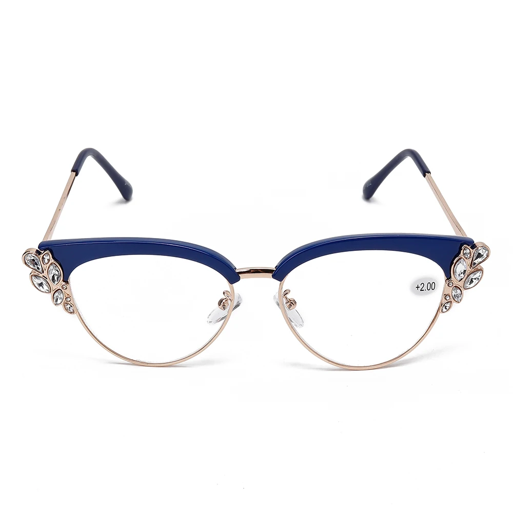 Lesov Роскошные Кристальные очки для чтения, женские металлические оправы, стразы, очки для дальнозоркости, модные очки 1,0-4,0, очки - Цвет оправы: Синий