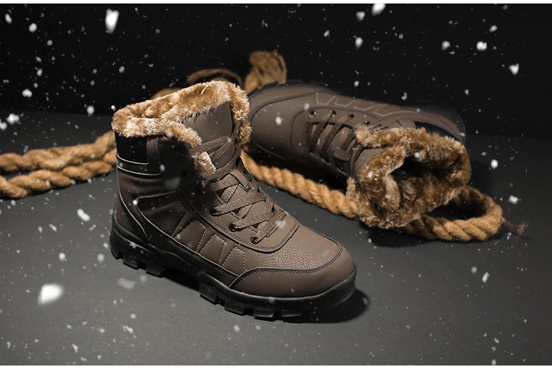 Мужские Ботильоны; повседневные зимние ботинки в стиле милитари; мужские водонепроницаемые черные зимние ботинки; Мужская обувь; теплые зимние ботинки на меху для мужчин; большой размер 47