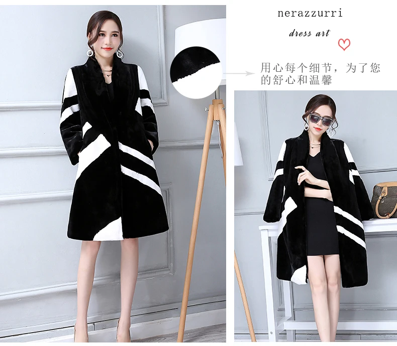 Nerazzurri пальто из искусственного меха женское Белое и черное контрастного цвета роскошное до колена пальто из искусственного кроличьего меха размера плюс 5XL 6XL