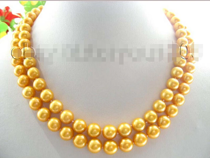 

Double Natural 10mm Golden Round Pearl Necklace 14KGP! (A0501)