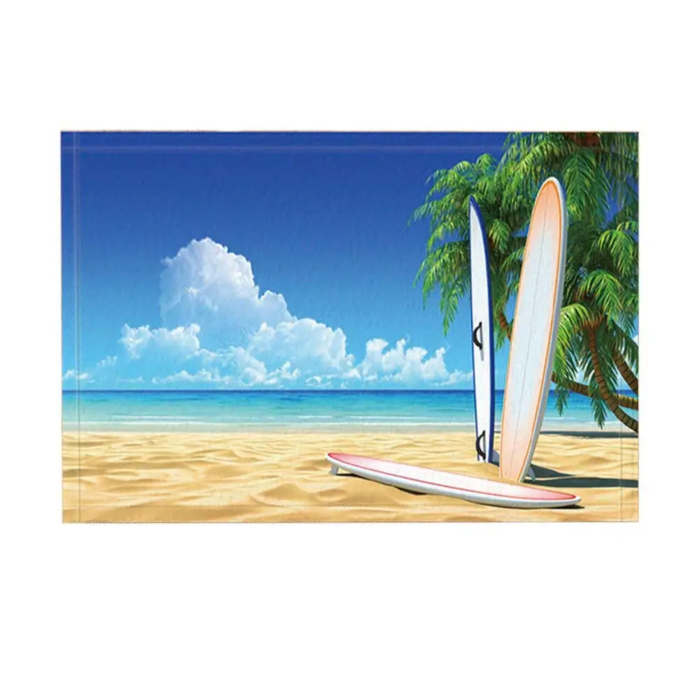 Ocean Decor Bath Rug Sea Beach Section Of Surboard Coconut Tree Non-Slip Floor Entryways Indoor Front Door Mat Bathroom Rugs | Дом и сад