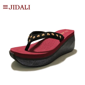 

JIDALI Fashion Flip Flop Women Shoes 7cm High EVA Rivets Outside Wedges Platform Sport Sandals Summer Size 35-39