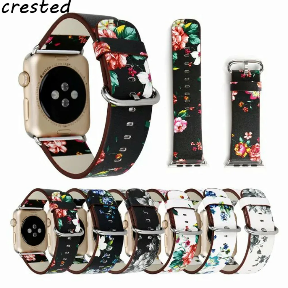 Кожаный ремешок с цветами для Apple Watch band 42 мм/38 мм correa iwatch 5 4 3 2 1 Цветочный браслет с принтом браслет ремешок для часов