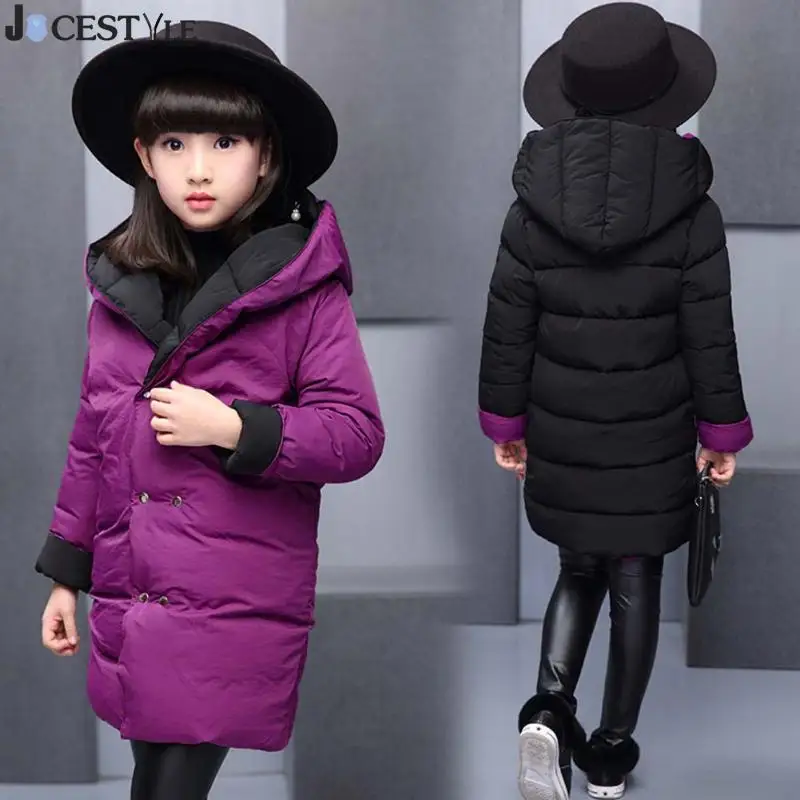 

JOCESTYLE Children's Winter Jackets Both Sides Mid-long Down Cotton Coat Long Sleeve Girls Down Jacket Children Clothing