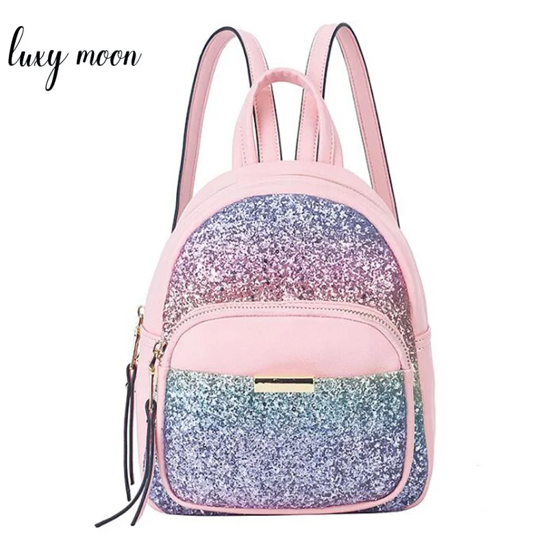 

Fashion Sequins Women Backpack Sweet Mini Leather School Bags For Girls Lovely Pink Travel Bag Princess Bling Backpacks Mochila