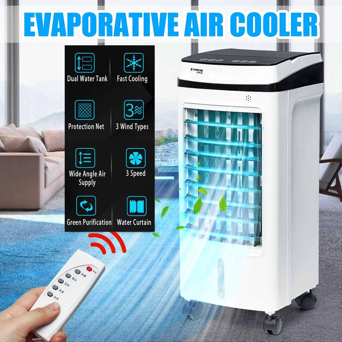 

Evaporative Air Conditioner Cooler Fan 220V 50Hz Ice Purifier Humidifier Remote Control 3 Wind Modes Wide Angle Air Output
