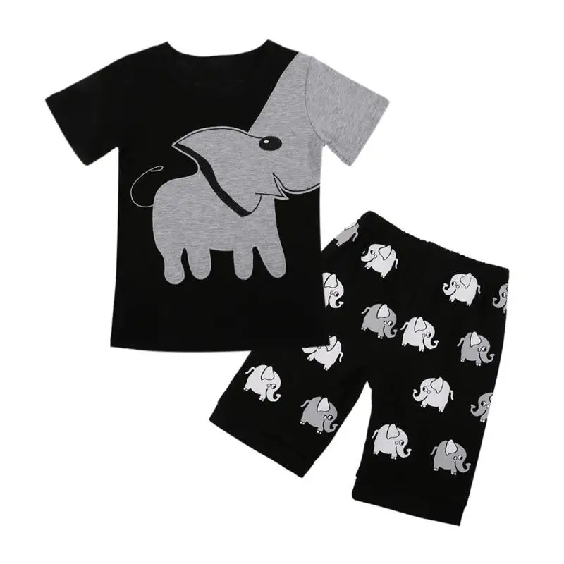 

2pcs Cartoon Elephant Boy Clothes Set Summer T-shirt Elastic Shorts Outfits