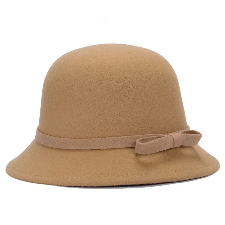 Осенне-зимние женские фетровые шляпы из имитации шерсти, фетровые шляпы в винтажном стиле для женщин и девушек, фетровые шляпы с плоским верхом, церковные шляпы, Панама, дешевле - Цвет: Khaki