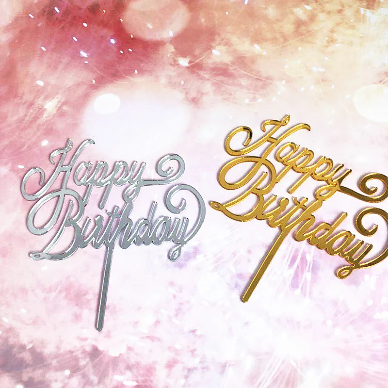 

2019 Gold/Silver Happy Birthday Acrylic Cake Topper New Letters Cupcake Toppers For Girls Birthday Party Cake Decorating Tools