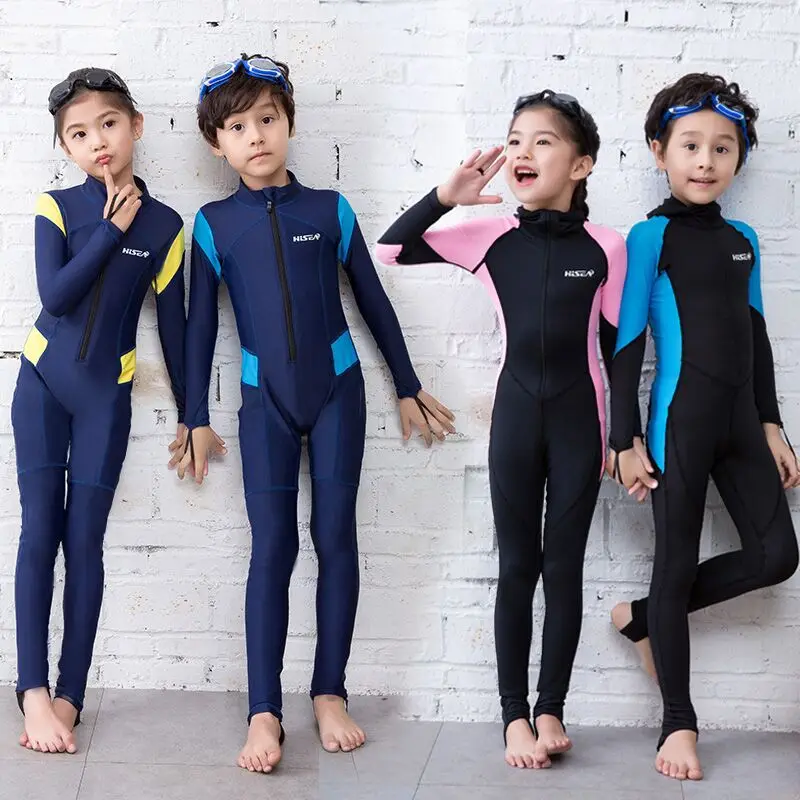 

Hisea UPF 50 Lycra Wetsuits Kids Long Sleeve Snorkeling Diving Suit Children UV Protection Swimwear Kids Quick- dry Bathing Suit