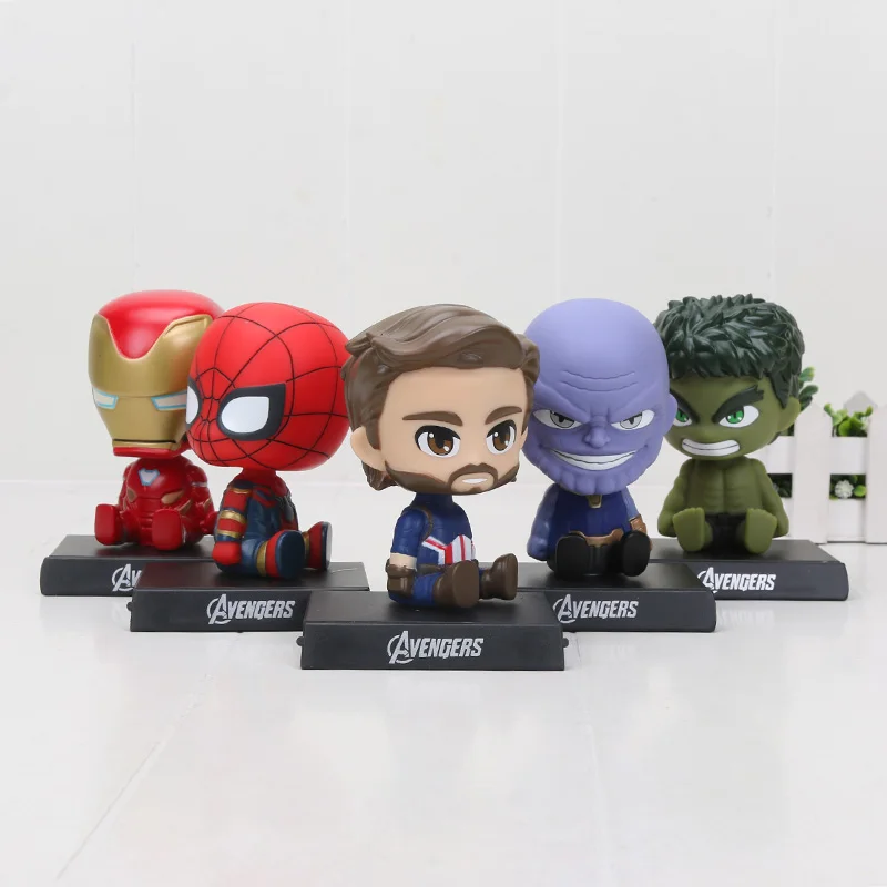 Avengers Figure Iron Man Thanos Captain America Hulk Spiderman Bobble Head Dolls PVC Figure Model Toys Car Decor Phone Holder