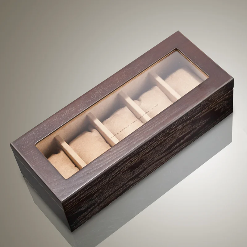 5 Slots Wood Watch Organizer With Glass Window Brown Watch Holder For Men Case Storage Box Fashion Showcase